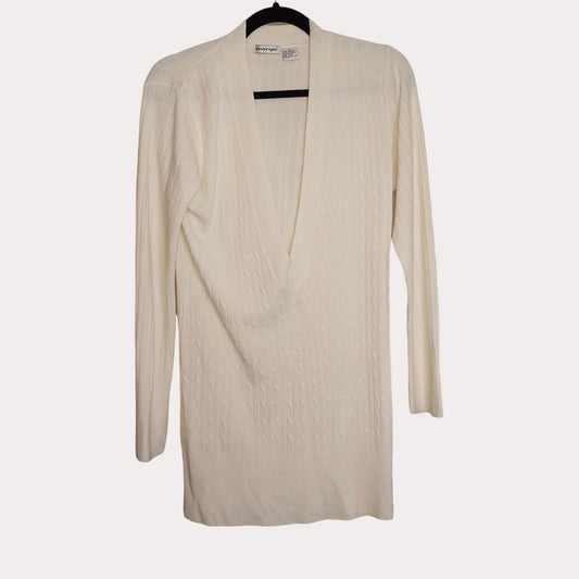 Energie Cardigan Off-white Shellwhite deep neck ribbed long sleeve sweater women L