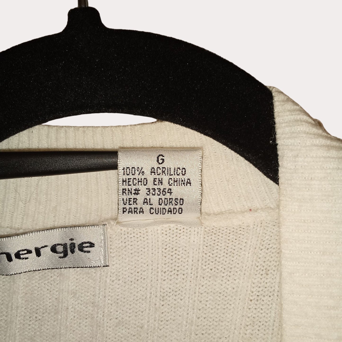Energie Cardigan Off-white Shellwhite deep neck ribbed long sleeve sweater women L