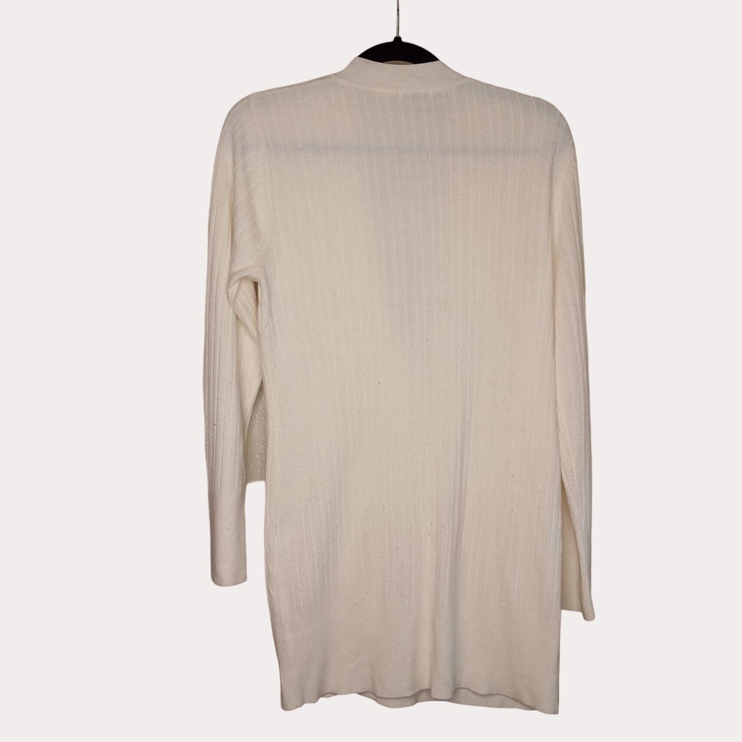 Energie Cardigan Off-white Shellwhite deep neck ribbed long sleeve sweater women L