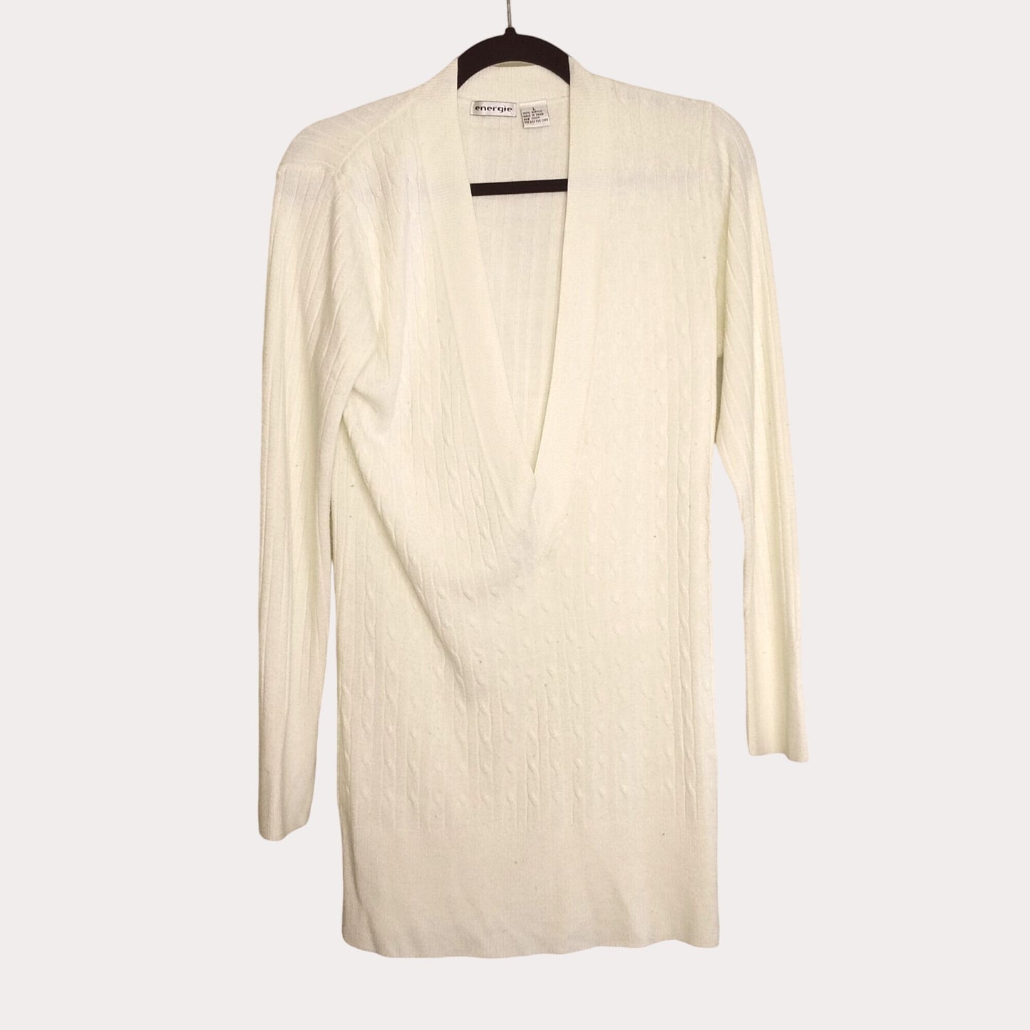 Energie Cardigan Off-white Shellwhite deep neck ribbed long sleeve sweater women L