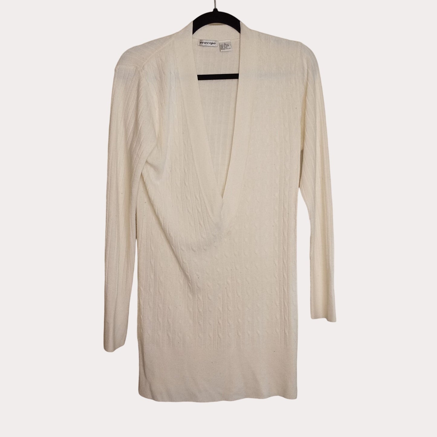 Energie Cardigan Off-white Shellwhite deep neck ribbed long sleeve sweater women L
