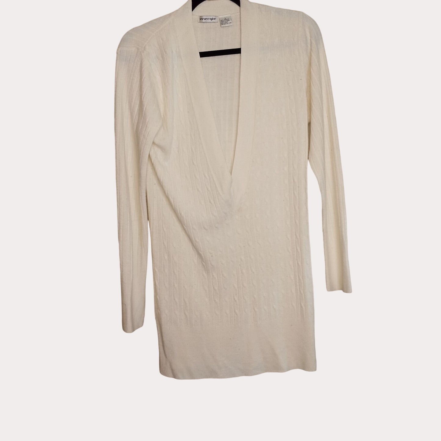 Energie Cardigan Off-white Shellwhite deep neck ribbed long sleeve sweater women L